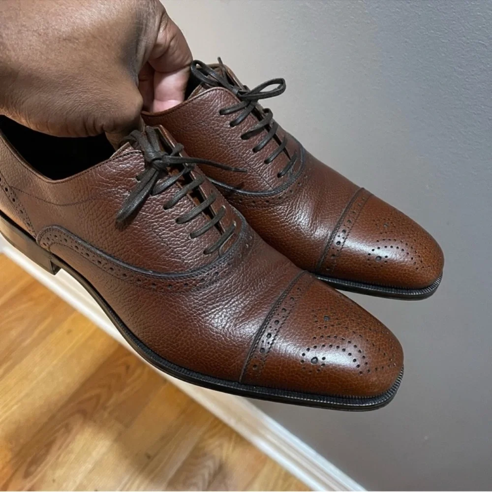 Salvatore Ferragamo Brown Pebble Leather Oxfords Sz 8 - Picture 3 of 12